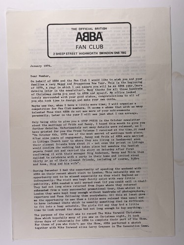 Abba fanclub newsletter - fanclub,