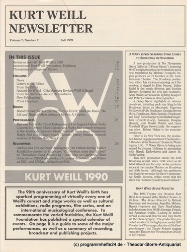 Kurt weill newsletter volume - kurt,