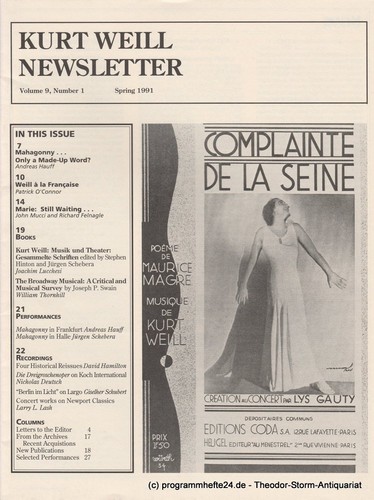 Kurt weill newsletter volume - weill,