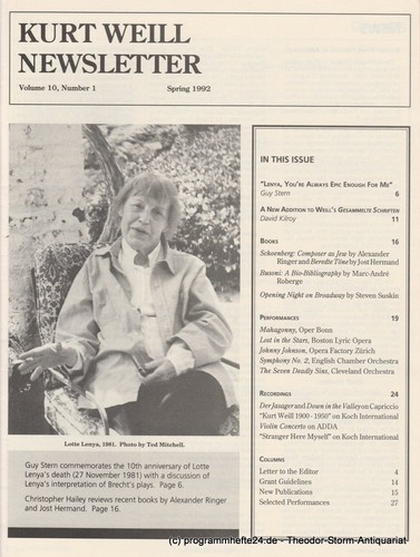 Kurt weill newsletter volume - kurt,