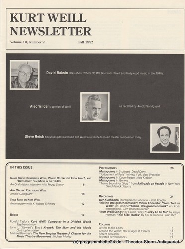 Kurt weill newsletter volume - newsletter,