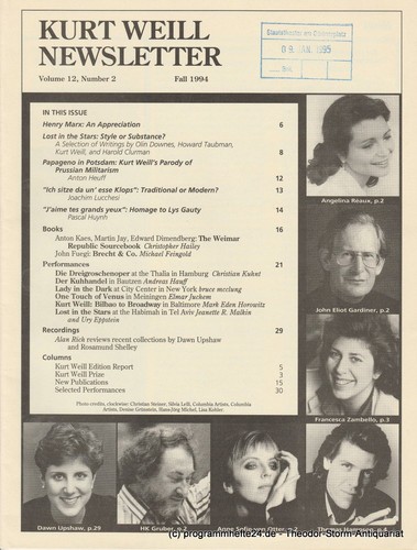 Kurt weill newsletter volume - weill,